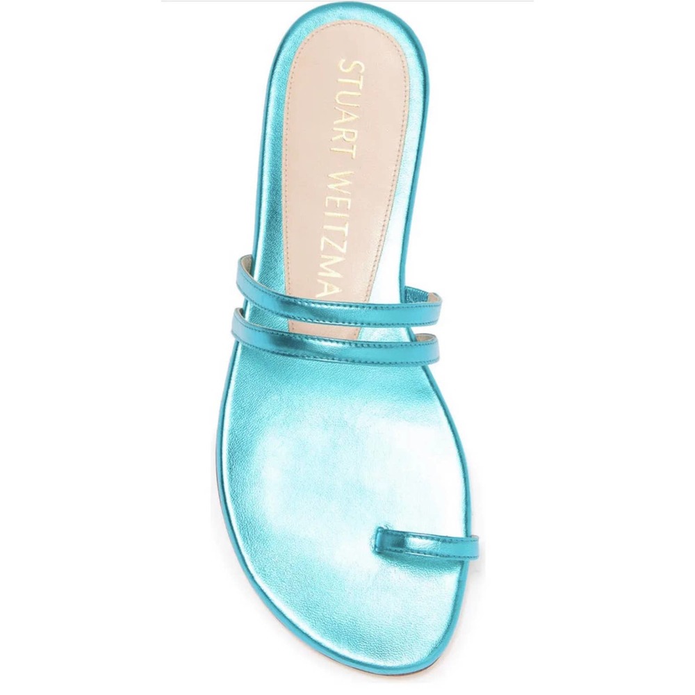 Stuart Weitzman The Leonita Slide Sandal in Caribe Bright Blue Metallic …